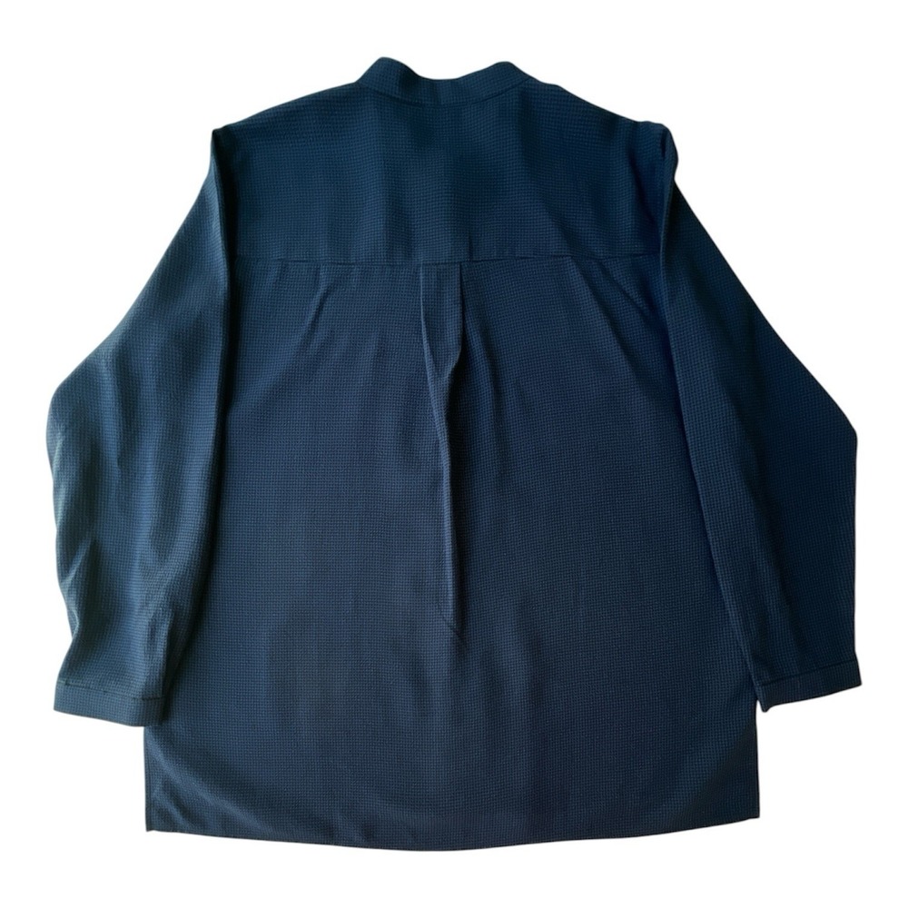 Eileen Fisher Set Womens M/L Mandarin Collar Wide Leg Culottes Pants Blue Black - Picture 9 of 15
